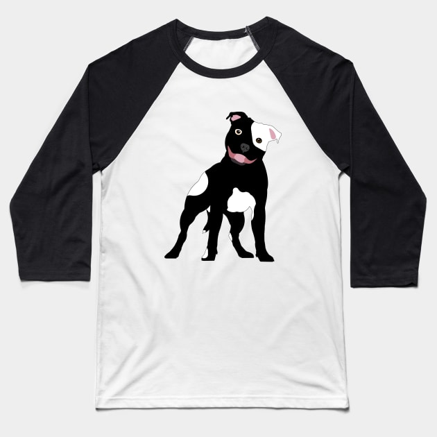 Staffie BW Baseball T-Shirt by SiSuSiSu